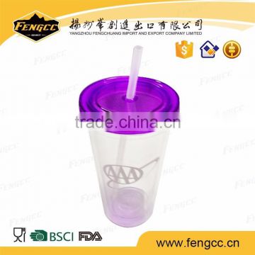 Alibaba trade assurance 16oz double layer Creative crazy straw cup