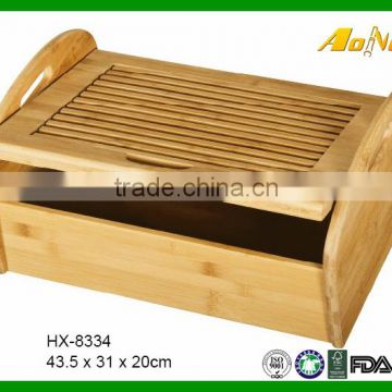 High Quality Unique Bamboo Wood Kitchen Storage Bread Box With Cutting Board