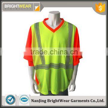 Mens two colored mesh fabric hi vis segmented tape breathable warning t-shirt