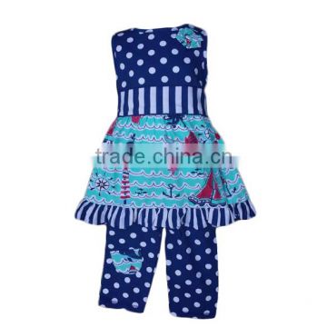 bulk wholesale kids clothing kids clothes children polka-dot blue sleeveless summer clothes kids anchor pattern top
