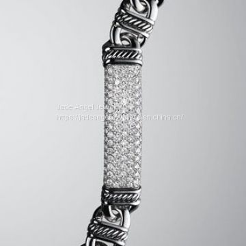 Sterling Silver Designs Inspired DY Pave Madison Plate Bracelet