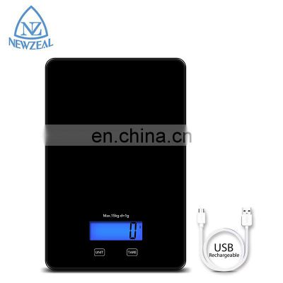 Automatic Weighing Food Balance Glass Digital Diet Kitchen Scale Rechargable Black Tempered Glass Kitchen Scale