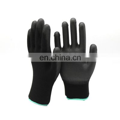 CE EN388 4131 13G guantes de trabajo recubiertos de poliester negro de nylon PU