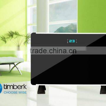 Freestanding black glass panel convector heater