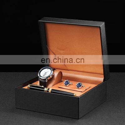 Sinobi Man Watches Luxury S9729G Gift Watch Set Men Simple Business Style Wristwatch Mens Pen Sleeve Button  Watch Set