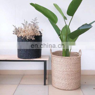 Best Product Plant Holder Round Seagrass Basket with Handles, Laundry, Toys Organized Baskets Wholesale