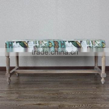 linenette Fabric antique wooden indoor bench