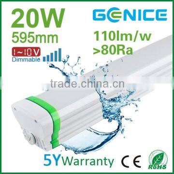 Dimmable 0.6M 20W frosted PC Cover white color led waterproof tri proof led, LED Batten light linear, LED batten luminaires