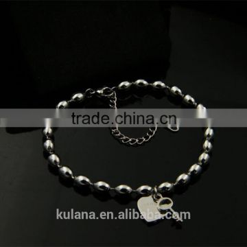 Wholesale stainless steel girl charm bracelet Love heart beaded Bracelet 9308