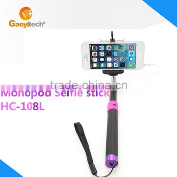 2015 new comer handheld monopod selfie stick with extended holder and wired cable pole