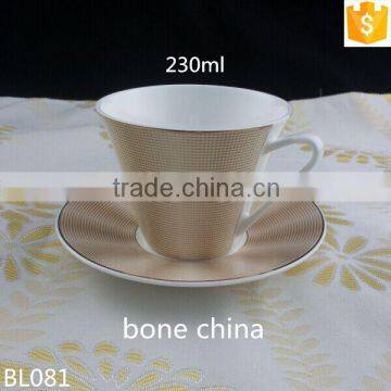 230ml coffee cup with gloden color decal with gold rim tea cup with saucer