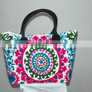 Sujani Embroiedary leather handle bag