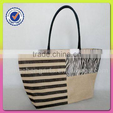 Handled stripe style and jute with cotton material tote bag