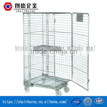 Supermarket foldable cargo storage rolling cage cart