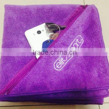 candy colour gym towels with zip pocket