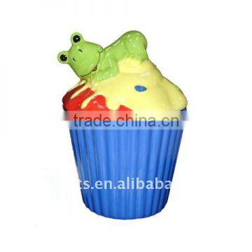 Ceramic Cupcake cookie jar with frog