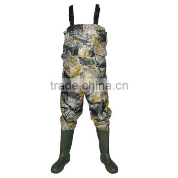 Camo or Solid 70D Nylon with PVC coating breathable chest fishing waders with adjustable chest belt