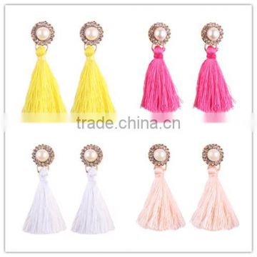 Bohemian jewelry imitation pearls with long colorful tassel charms earrings for women