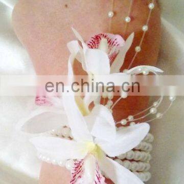 Silk Orchids Flowers Pearl Wrist Corsage