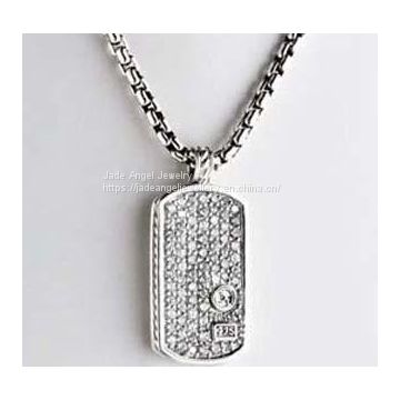 925 Silver Designs Inspired DY Pave Diamond Dog Tag Men Necklace