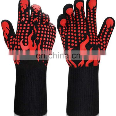 Customized LOGO aramid printed silicone BBQ Grill Oven mitts Heat Resistant Gloves Set