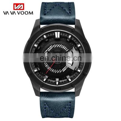 VAVA VOOM VA-201 Simple Leather Strap Calendar Auto Date Cheap Hand Watch Analog Display Quartz Watch For Men