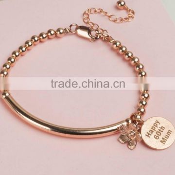 Stainless Steel Heart Charm Personalised Rose Gold Pendant Lobster Clip Bracelet