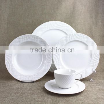 11 inch broadside round porcelain embossed plain white inexpensive Hebei factory ceramic dinnerware set