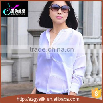 Women Long Sleeve Silk Crepe De Chine Silk Tops and Blouses