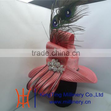Unique Girl's Light pink Church Hats With Peacock Feather Wholesale BM-5052