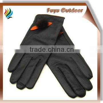 High-end long black warm lambskin plain style lined young ladies italian leather gloves