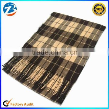 Popular Black With Camel Checkered Warm Long Wool Tassels Pashmina Scarf For MAN