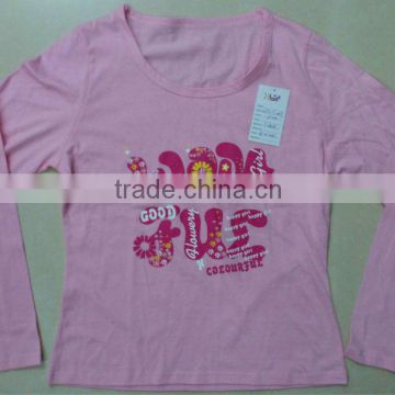 fashion design pink long sleeve prints girls cotton tops