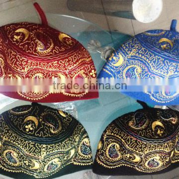 100% wool hand embroidery muslim caps for men