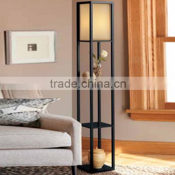 Shelf Wood Custom Floor Lamp With Fabric Shade For Indoor Decoration