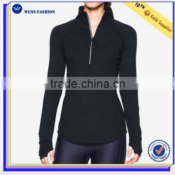 1/2 zipper reflective slim thumb hole zipper pockets polyester waterproof woman sport t shirt gym wear