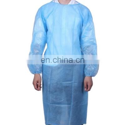 Blue disposable isolation gown PP 25gsm polypropylene lab gowns knit cuffs long sleeves cpe isolation gown