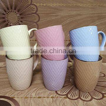 embossed colorful glaze stoneware coffee mugs for wholesale