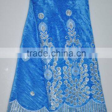 V121-3 sky blue high quality african velvet lace fabric velvet dress for party