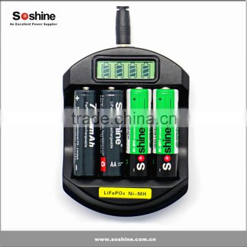 Soshine LiFePO4 14500/10440 NiMH AA/AAA LCD Quick Battery Charger(USB 5V+DC 12V) NI-MH aa aaa battery charger