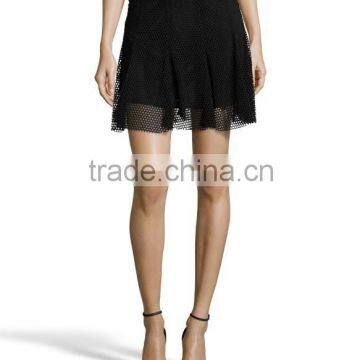 Black Mesh Knit Fit And Flare Skirt