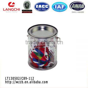 Round clear PVC tin box with handle