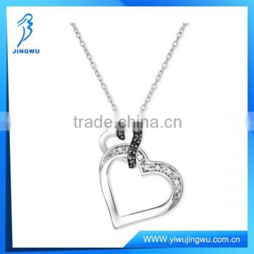 925 Sterling Silver Necklace, Black and White Diamond Heart Pendant