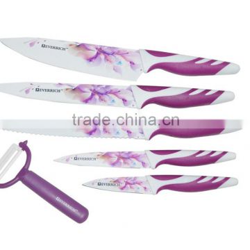 6pcs Beauty Flower print Kitchen knife set with PP &TPR handle