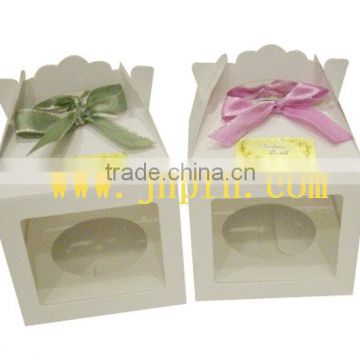 white mini paper cupcake box with ribbon