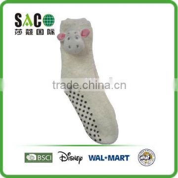 3D animal head white fluffy socks with black dots anti