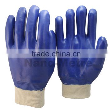 NMSAFETY Knit wrist blue PVC gloves/working gloves full coated smooth finish