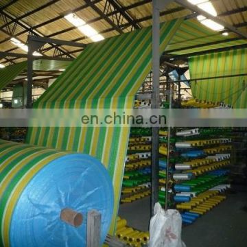 pe striped plastic tarpaulin for blue,red and white color with eyelet and rope