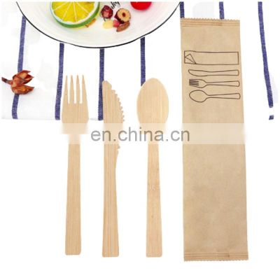 Factory Wholesale Disposable Bamboo Spoon Knife Forks for Party One-time Bamboo Cutlery Set