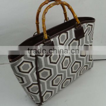 Linen/cotton graph print handwork fashion tote bag